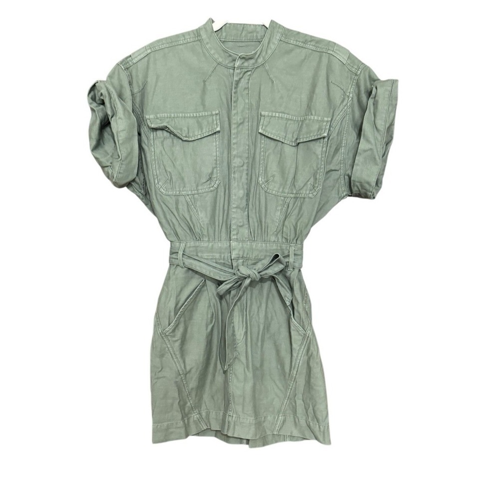 Frame Denim‎ Twisted Utility Shirt Dress Washed Military Green Women's Size XS